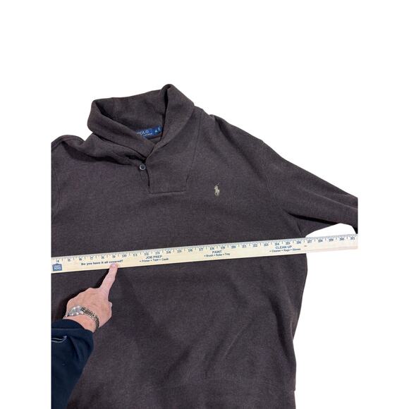 Polo Ralph Lauren Shawl Collar Sweater XL Brown Elbow Patch Pullover heritage - Picture 3 of 6